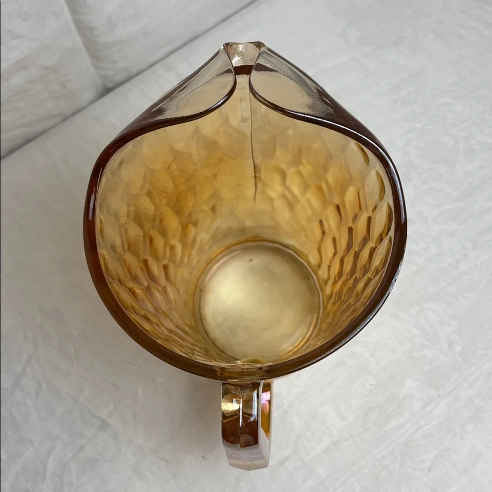 Vintage Jeanette Iridescent Marigold Carnival Glass Pitcher and 6 Tumblers